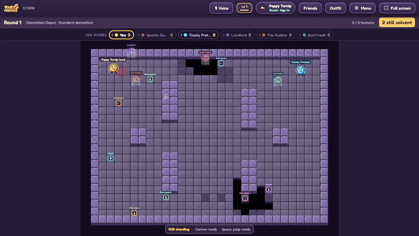 Floor Is Debt in the illustrated style: dark pits where the floor has fallen away, and ghosts of knocked-out players